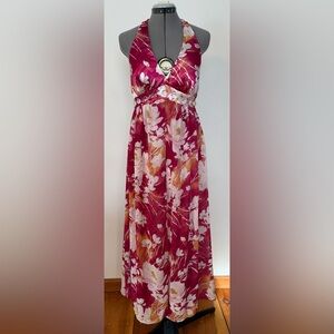 Vacation Ready! Vintage 90s halter maxi dress with flowers and gemstone waist